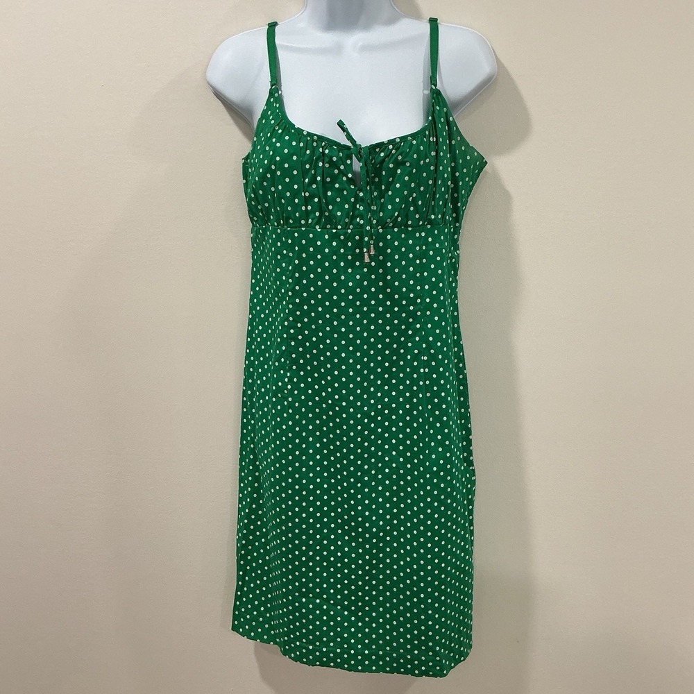Chesley Women's Green White Polka Dot Sleeveless Milkmaid Dress Coquette Large